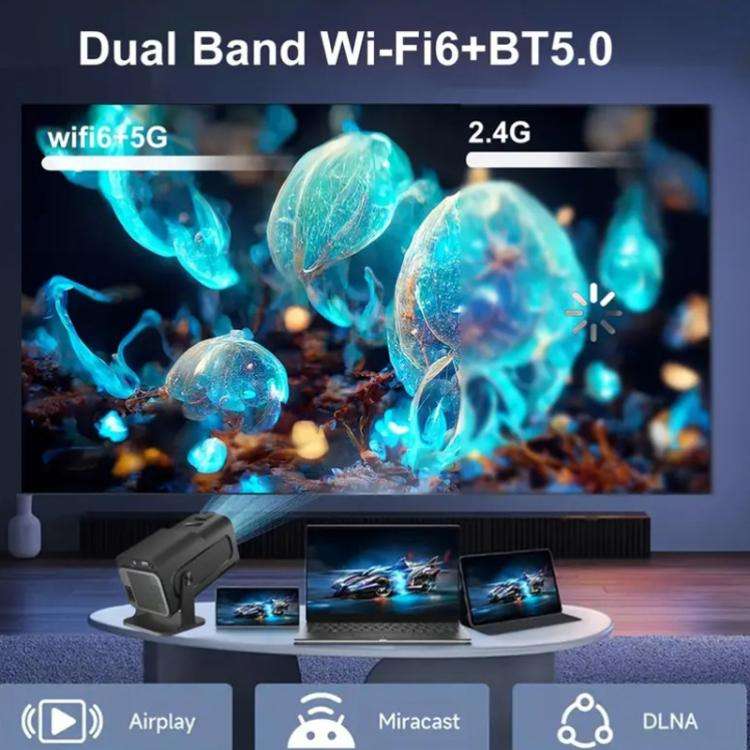 HY320 Mini Android 11 Portable 4K HD Projector With WiFi 6, Bluetooth, 180-Degree Rotation, Wirel...
