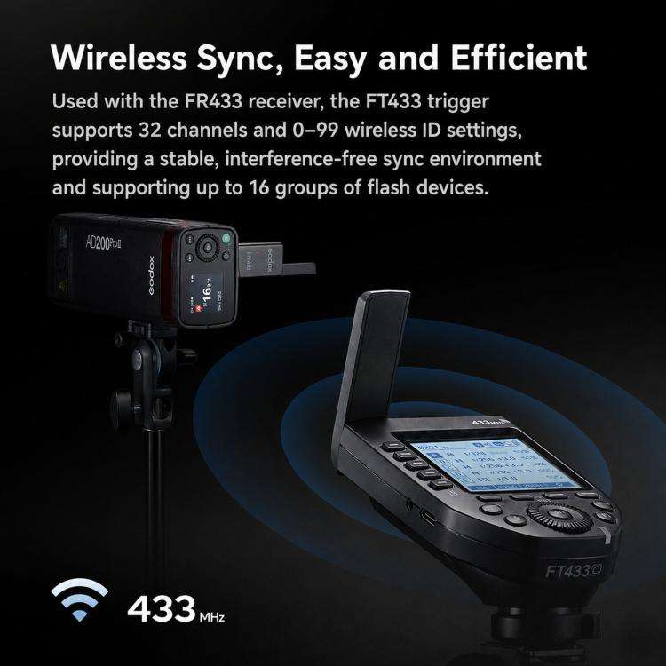 2-Piece Set High-Speed Trigger System DSLR Hot Shoe Flash Transmitter+Receiver, Godox FT433 C For...