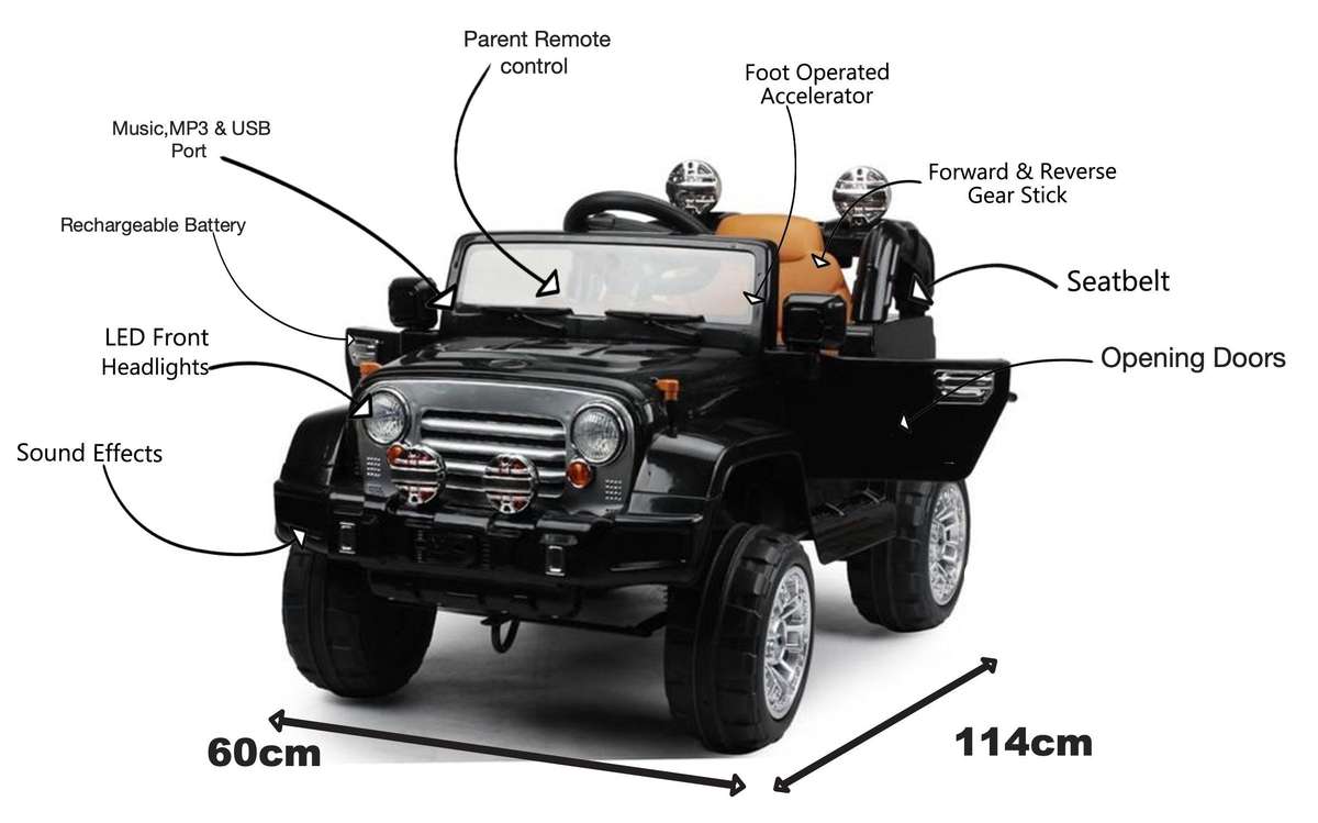 12V Jeep Kids Electric Ride On Car Black