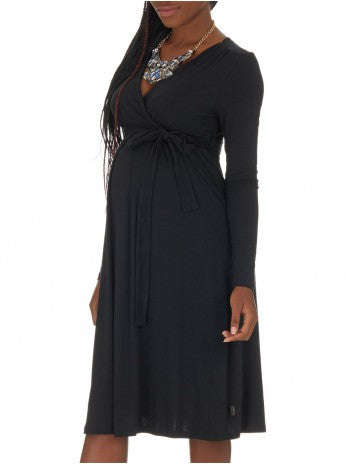 Mock Wrap Dress Black Long Sleeve - M / BLACK