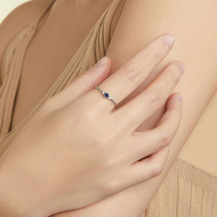 S925 Sterling Silver Dark Blue Zircon Platinum Plated Twist Texture Women Ring, 6, 7, 8