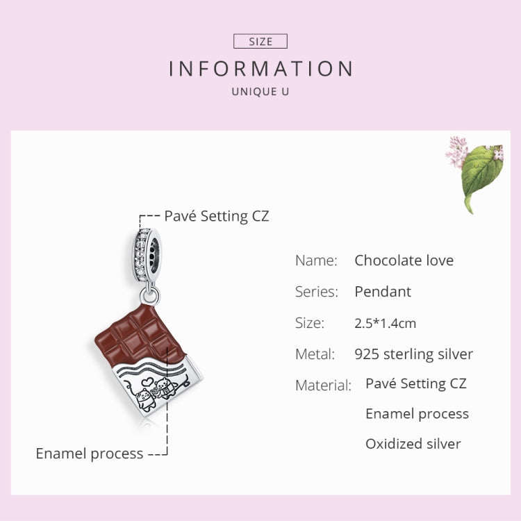 S925 Sterling Silver Savory Chocolate Pendant DIY Bracelet Necklace Accessories, Chocolate