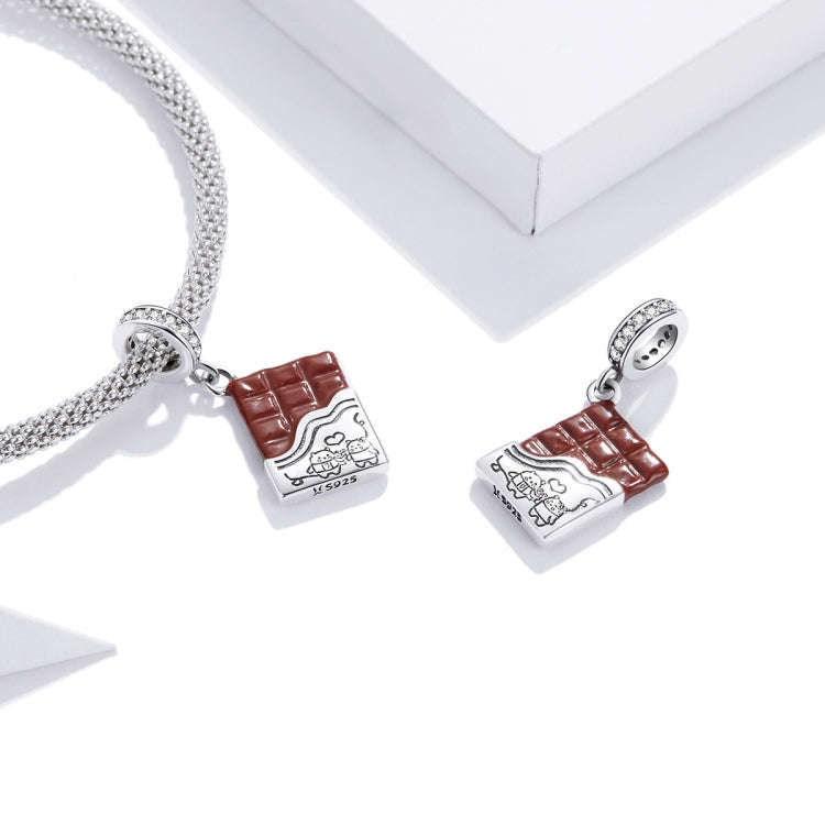 S925 Sterling Silver Savory Chocolate Pendant DIY Bracelet Necklace Accessories, Chocolate