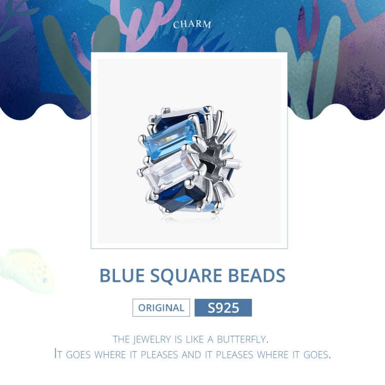 S925 Sterling Silver Blue Cube Zircon Beads DIY Bracelet Necklace Accessories, Blue Cube
