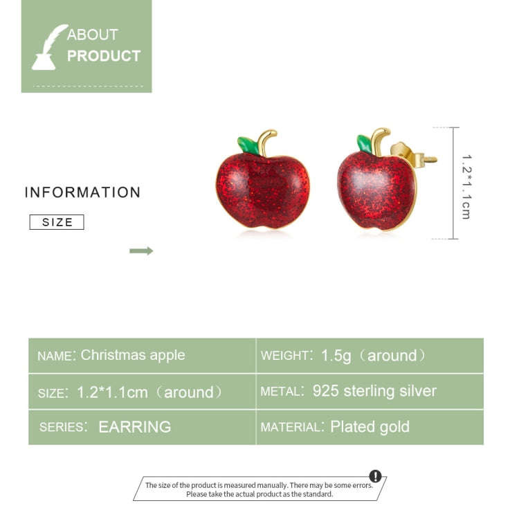 S925 Sterling Silver Christmas Apple Ear Studs Women Earrings, Christmas Apple