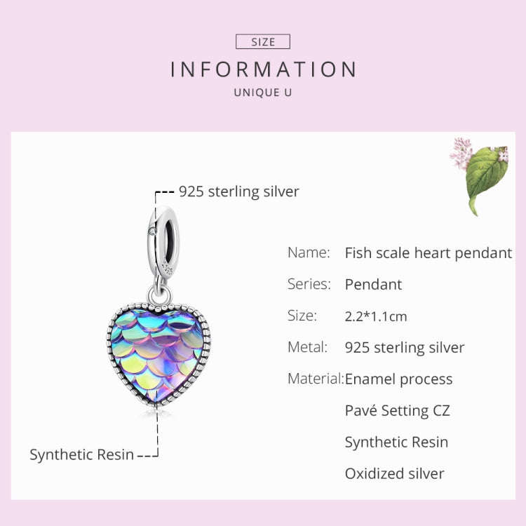 S925 Sterling Silver Fish Scale Heart Pendant DIY Bracelet Necklace Accessories