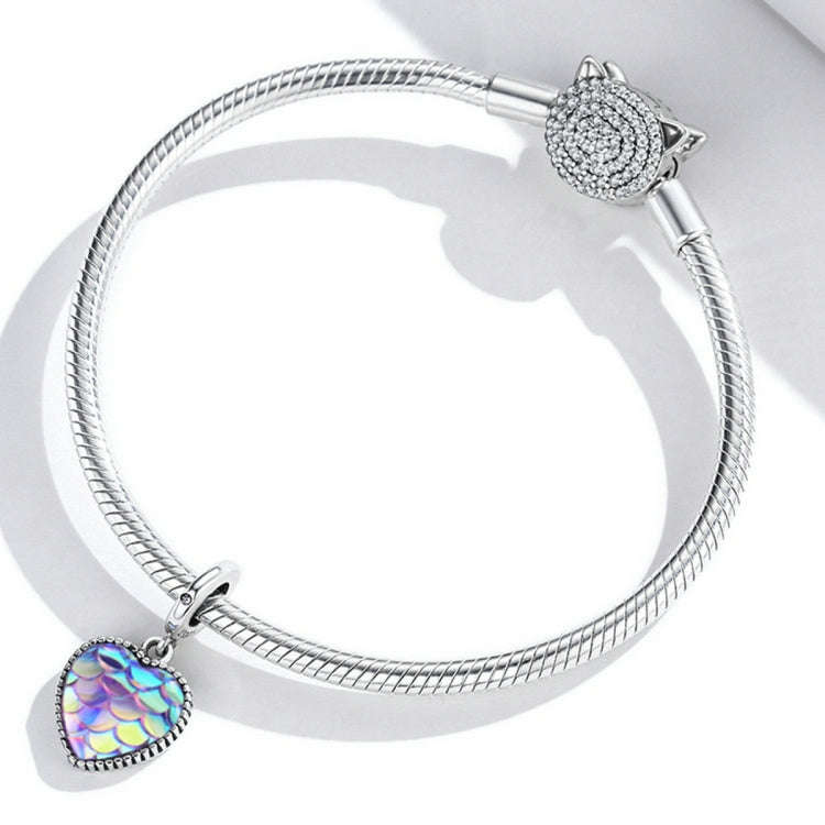 S925 Sterling Silver Fish Scale Heart Pendant DIY Bracelet Necklace Accessories