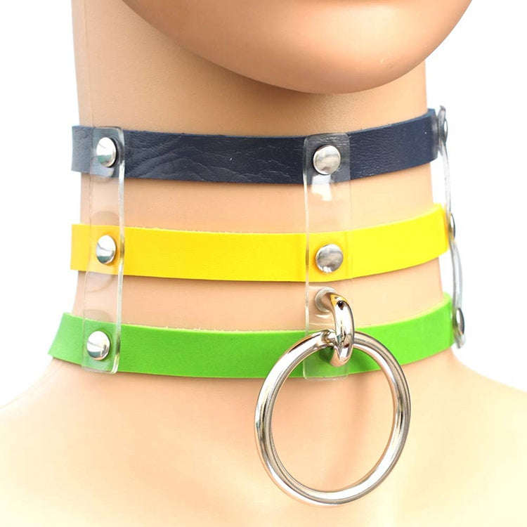 Harajuku Fashion Punk Gothic Rivets Collar Hand 3-rows Caged Leather Collar Necklace, (Silver), (...
