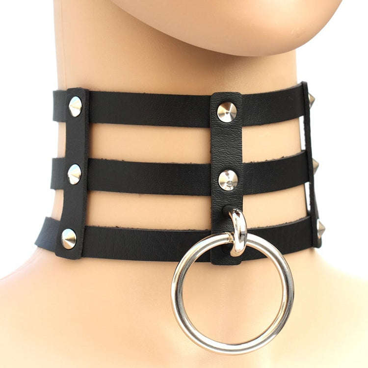 Harajuku Fashion Punk Gothic Rivets Collar Hand 3-rows Caged Leather Collar Necklace, (Silver), (...