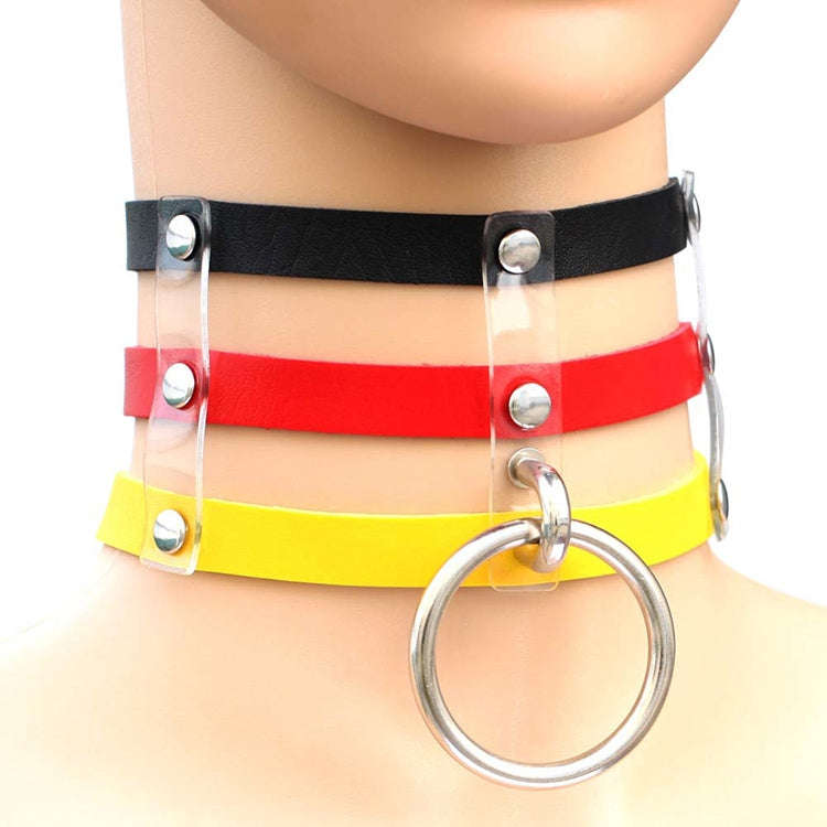 Harajuku Fashion Punk Gothic Rivets Collar Hand 3-rows Caged Leather Collar Necklace, (Silver), (...