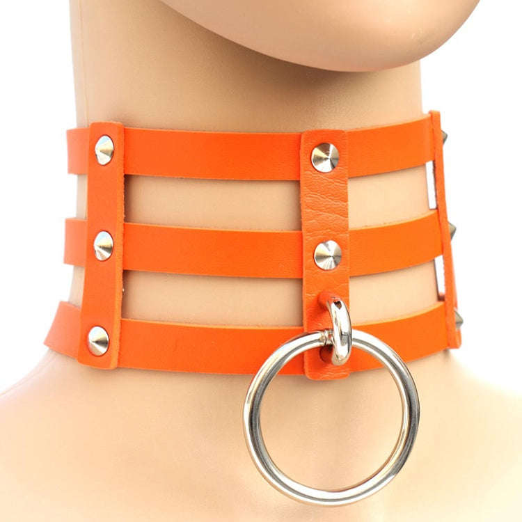 Harajuku Fashion Punk Gothic Rivets Collar Hand 3-rows Caged Leather Collar Necklace, (Silver), (...