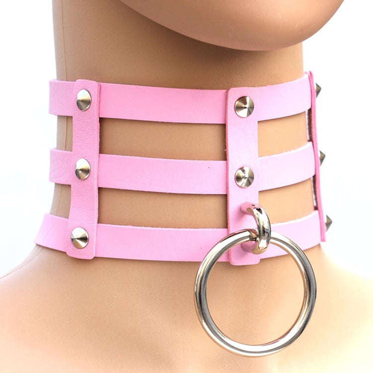 Harajuku Fashion Punk Gothic Rivets Collar Hand 3-rows Caged Leather Collar Necklace, (Silver), (...