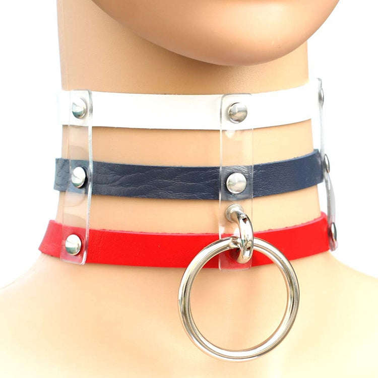 Harajuku Fashion Punk Gothic Rivets Collar Hand 3-rows Caged Leather Collar Necklace, (Silver), (...