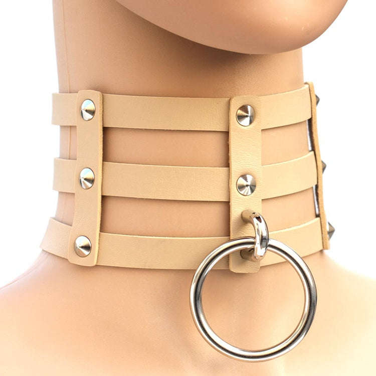 Harajuku Fashion Punk Gothic Rivets Collar Hand 3-rows Caged Leather Collar Necklace, (Silver), (...