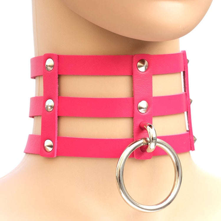 Harajuku Fashion Punk Gothic Rivets Collar Hand 3-rows Caged Leather Collar Necklace, (Silver), (...