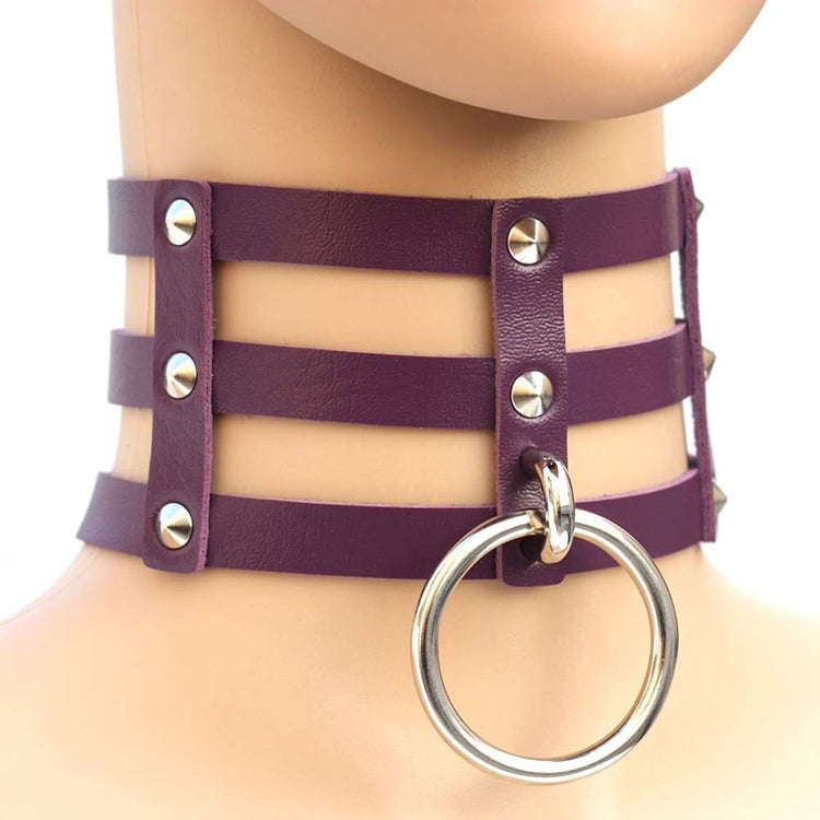 Harajuku Fashion Punk Gothic Rivets Collar Hand 3-rows Caged Leather Collar Necklace, (Silver), (...