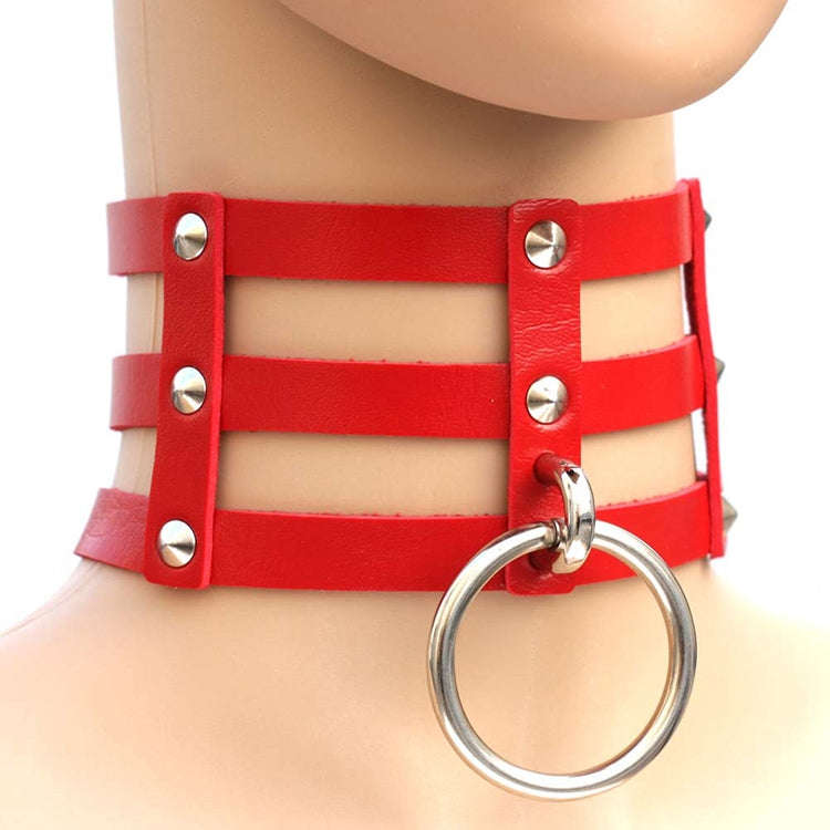 Harajuku Fashion Punk Gothic Rivets Collar Hand 3-rows Caged Leather Collar Necklace, (Silver), (...
