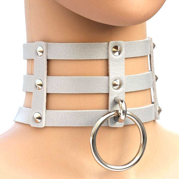 Harajuku Fashion Punk Gothic Rivets Collar Hand 3-rows Caged Leather Collar Necklace, (Silver), (...