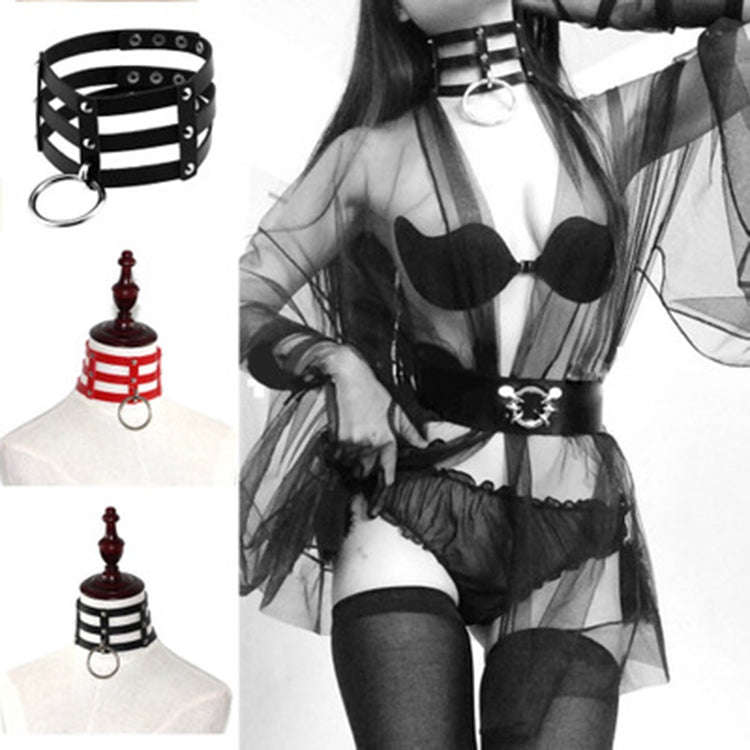 Harajuku Fashion Punk Gothic Rivets Collar Hand 3-rows Caged Leather Collar Necklace, (Silver), (...