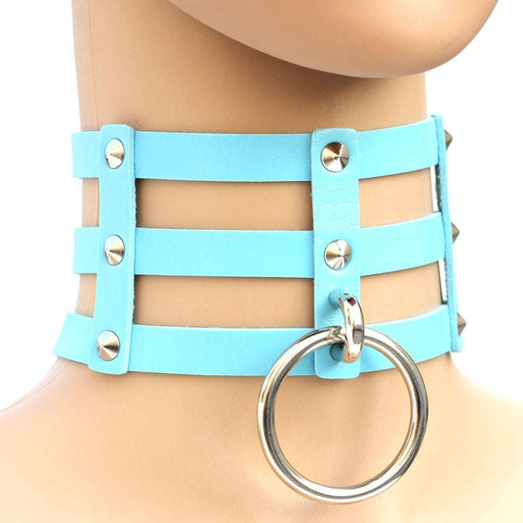 Harajuku Fashion Punk Gothic Rivets Collar Hand 3-rows Caged Leather Collar Necklace, (Silver), (...