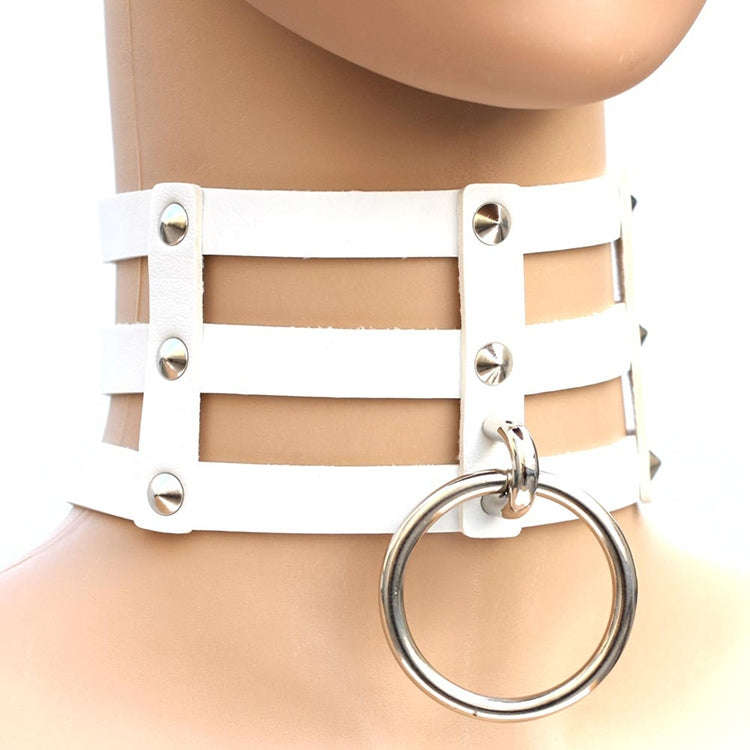 Harajuku Fashion Punk Gothic Rivets Collar Hand 3-rows Caged Leather Collar Necklace, (Silver), (...