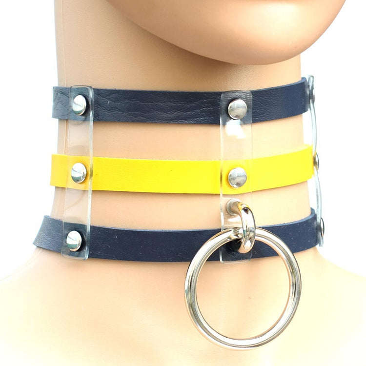 Harajuku Fashion Punk Gothic Rivets Collar Hand 3-rows Caged Leather Collar Necklace, (Silver), (...
