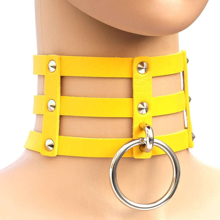 Harajuku Fashion Punk Gothic Rivets Collar Hand 3-rows Caged Leather Collar Necklace, (Silver), (...