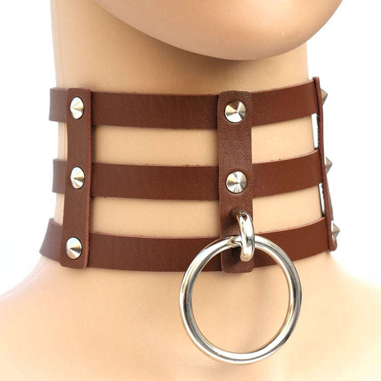 Harajuku Fashion Punk Gothic Rivets Collar Hand 3-rows Caged Leather Collar Necklace, (Silver), (...