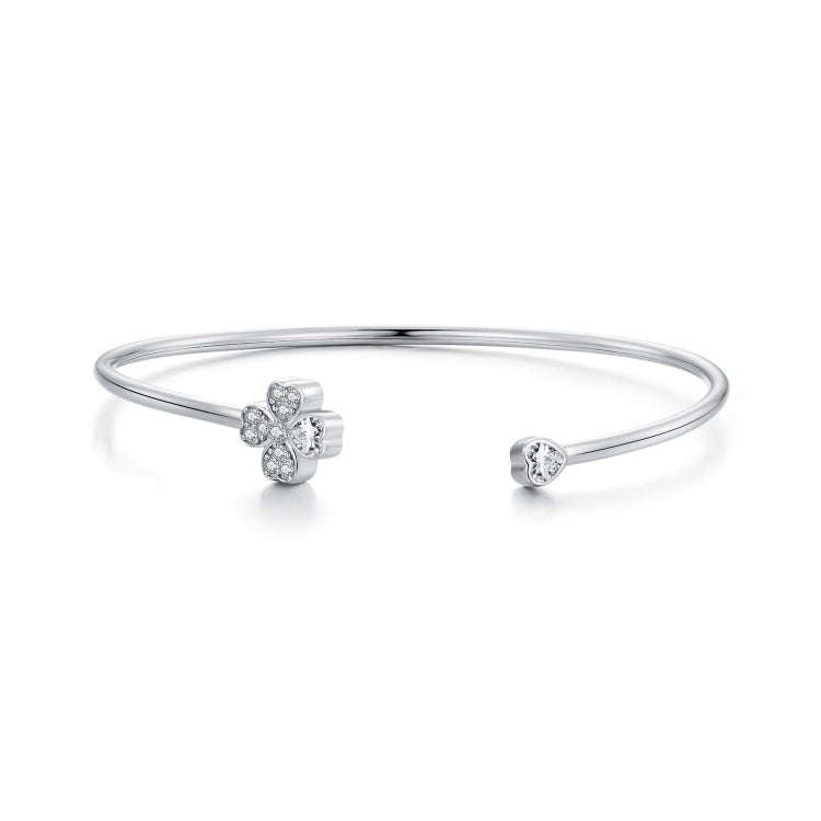 BSB134 Sterling Silver S925 Plated Platinum Zircon Four-leaf Clover Open Bracelet Hand Decoration...