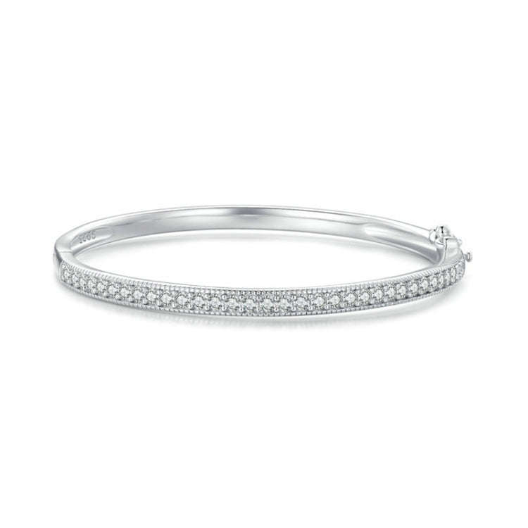 BSB130-17 Sterling Silver S925 White Gold Plated Zircon Thin Glitter Bracelet, BSB130-17