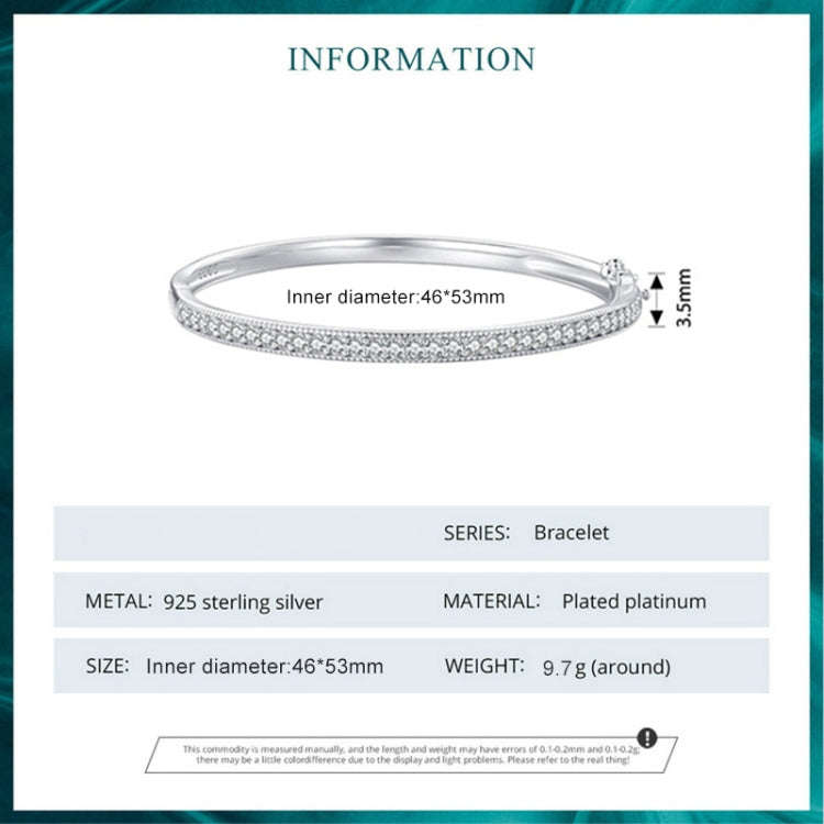 BSB130-17 Sterling Silver S925 White Gold Plated Zircon Thin Glitter Bracelet, BSB130-17