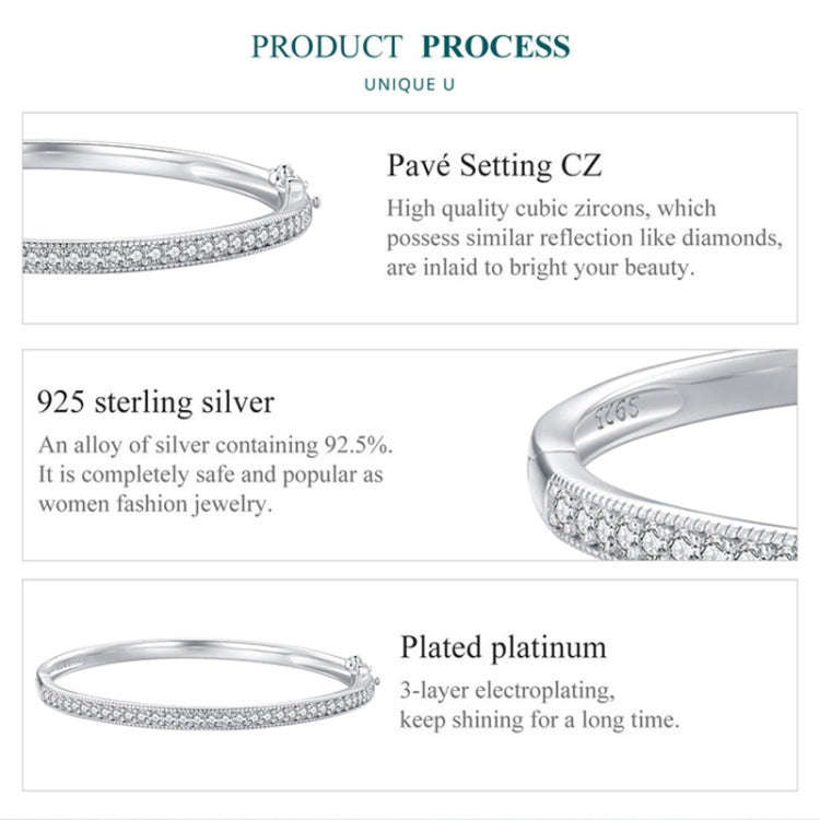 BSB130-17 Sterling Silver S925 White Gold Plated Zircon Thin Glitter Bracelet, BSB130-17