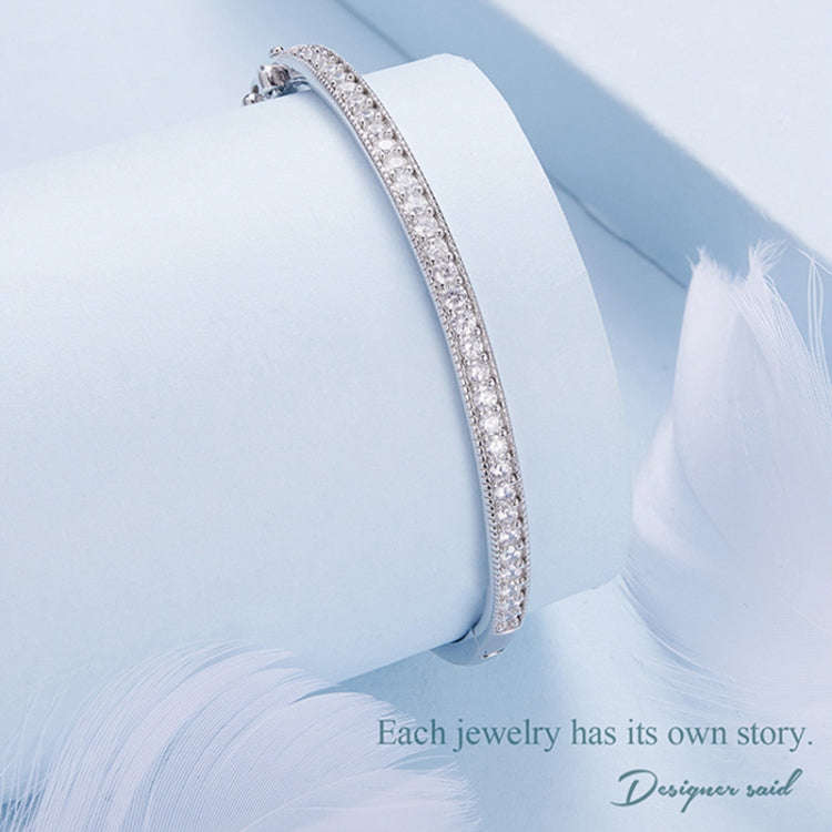 BSB130-17 Sterling Silver S925 White Gold Plated Zircon Thin Glitter Bracelet, BSB130-17