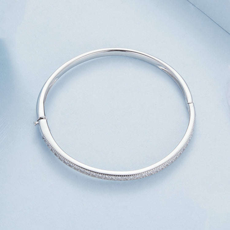 BSB130-17 Sterling Silver S925 White Gold Plated Zircon Thin Glitter Bracelet, BSB130-17