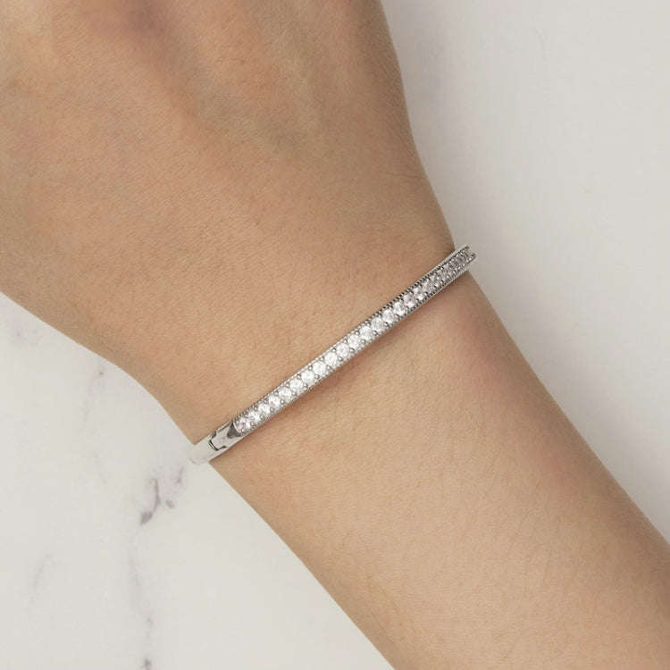 BSB130-17 Sterling Silver S925 White Gold Plated Zircon Thin Glitter Bracelet, BSB130-17