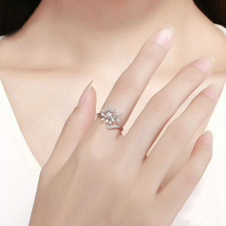 Dandelion Love Inlaid Zircon Ring S925 Sterling Silver Lady Ring, SCR471