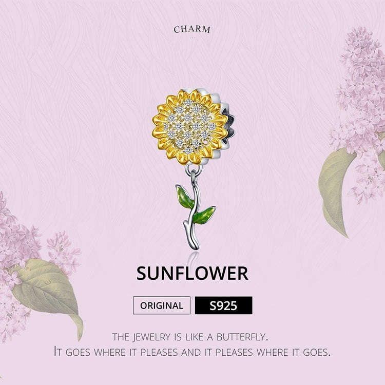 S925 Sterling Silver Hollow Sunflower Pendant Yellow DIY Bracelet Beaded