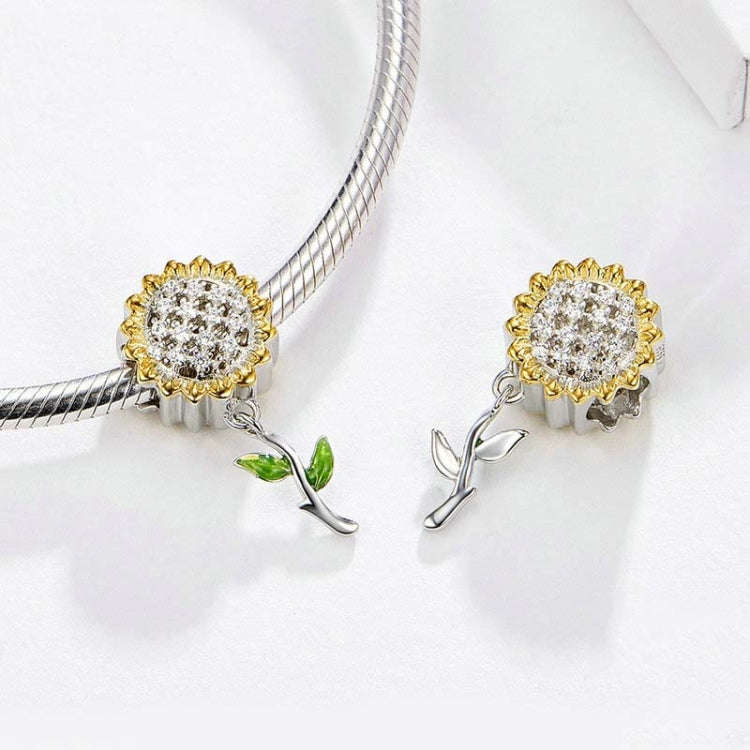 S925 Sterling Silver Hollow Sunflower Pendant Yellow DIY Bracelet Beaded