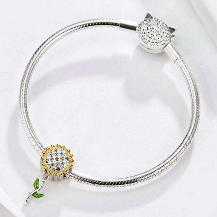 S925 Sterling Silver Hollow Sunflower Pendant Yellow DIY Bracelet Beaded