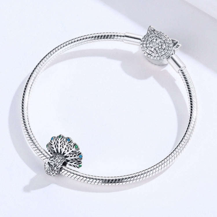 925 Sterling Silver Peacock Open Screen Beaded DIY Bracelet Jewelry, SCC1260