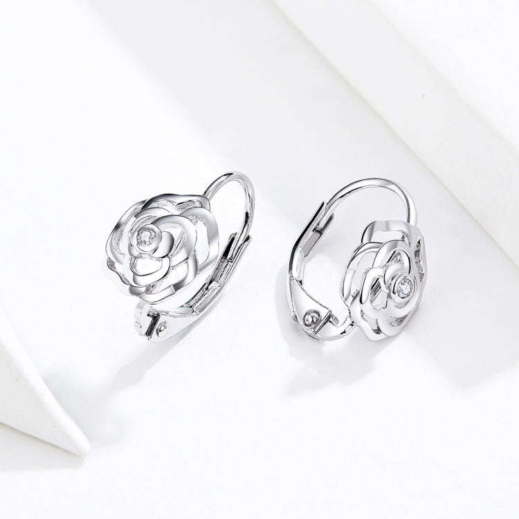 Rose Sterling Silver Platinum Plated Earrings Female Earrings, SCE745
