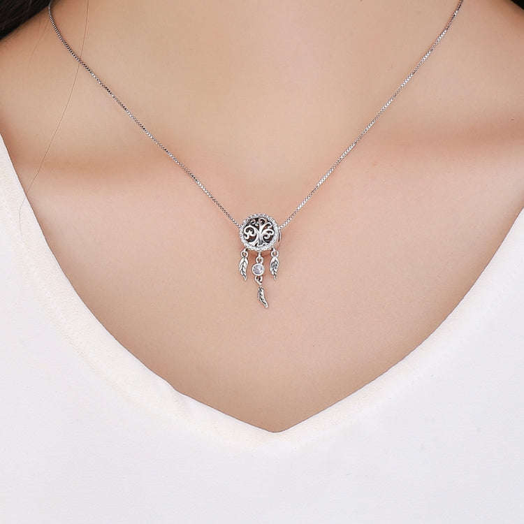 S925 Sterling Silver Retro Hollow Dream Catcher Beads DIY Beaded Bracelet Accessories, SCC723