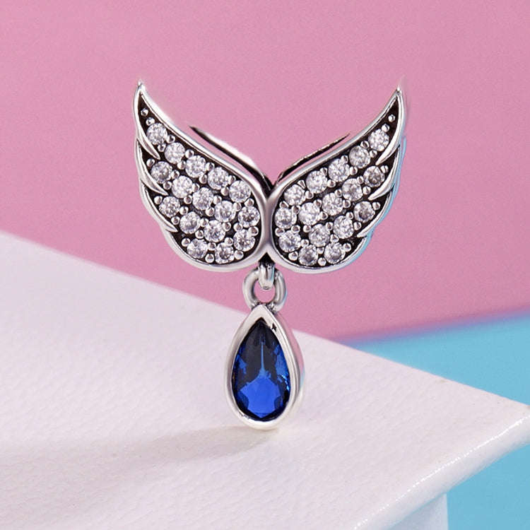 S925 Sterling Silver Blue Wings Drop Shaped Loose Beads DIY Bracelet Accessories, SCC481