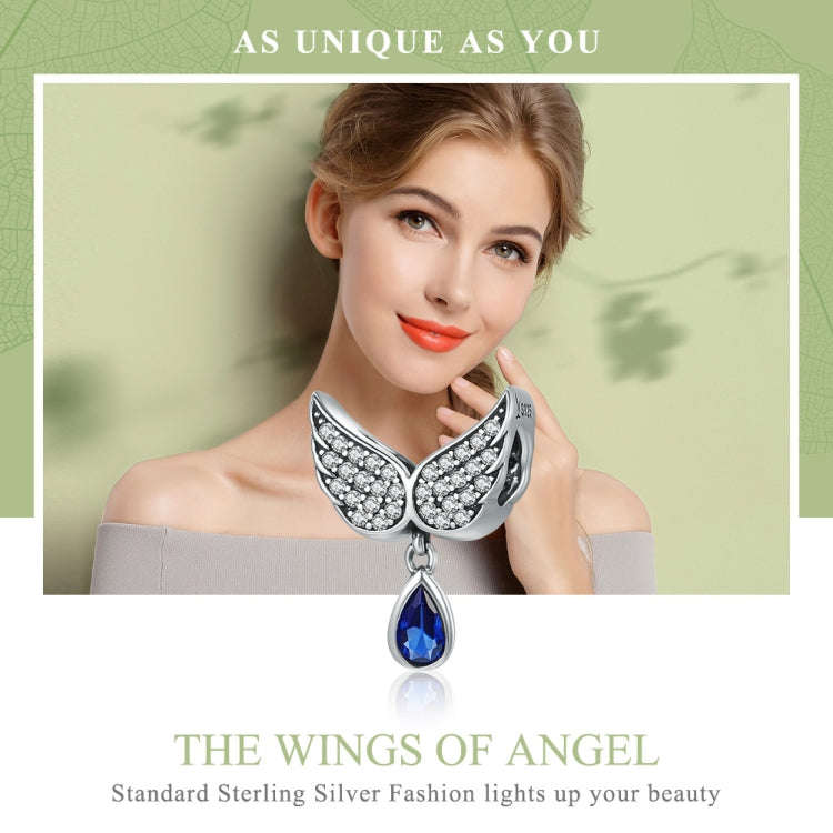 S925 Sterling Silver Blue Wings Drop Shaped Loose Beads DIY Bracelet Accessories, SCC481