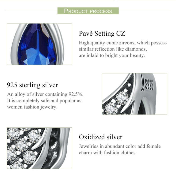 S925 Sterling Silver Blue Wings Drop Shaped Loose Beads DIY Bracelet Accessories, SCC481