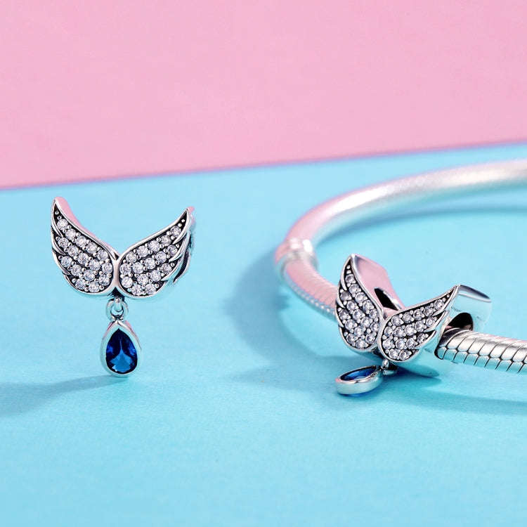 S925 Sterling Silver Blue Wings Drop Shaped Loose Beads DIY Bracelet Accessories, SCC481