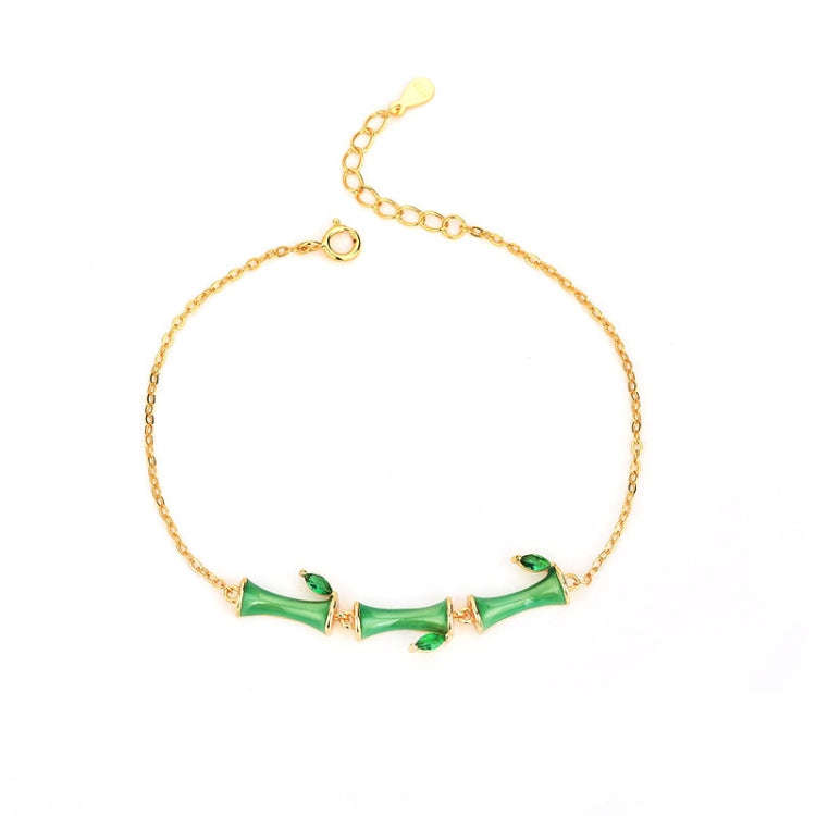 S925 Sterling Silver Epoxy Bamboo Bracelet Diamond Green Zircon Bracelet