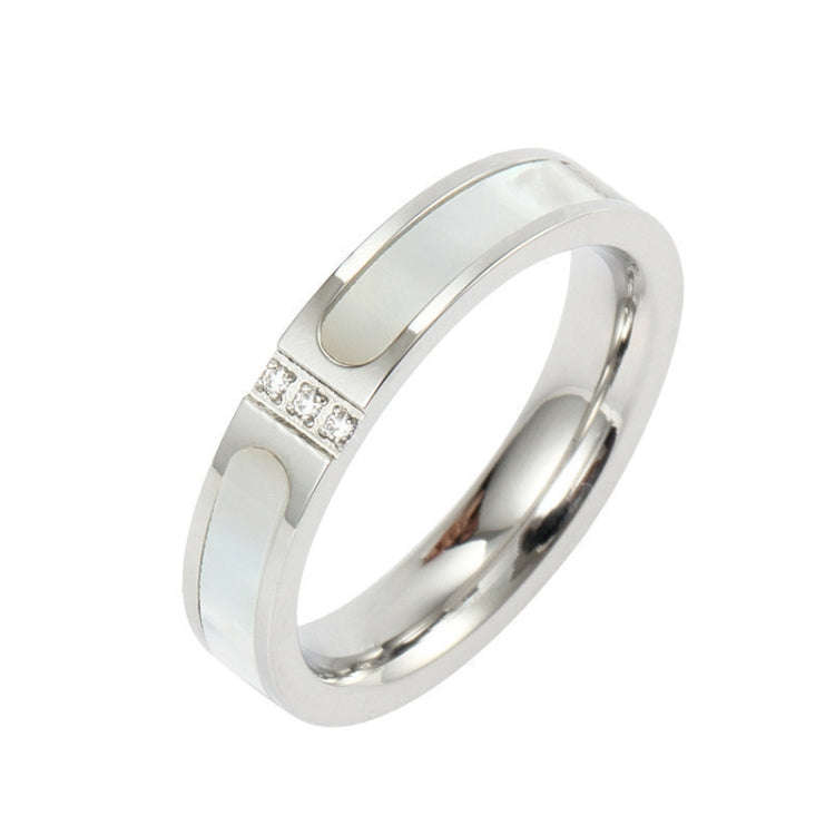 Three Diamonds Color Shell Diamond Ring Titanium Steel Gold-Plated Couple Ring, 5 US Size, 6 US S...