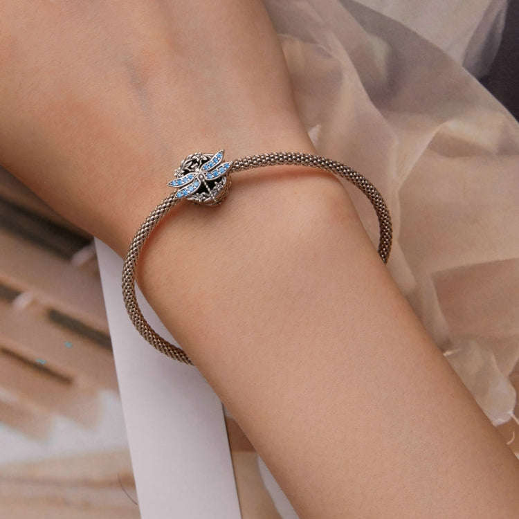S925 Sterling Silver Dragonfly Around Garland Zircon Bead Bracelet, BSC742