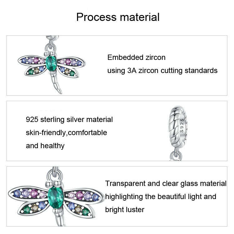 Sterling Silver Zircon Dragonfly Beaded Jewelry Accessory, SCX141